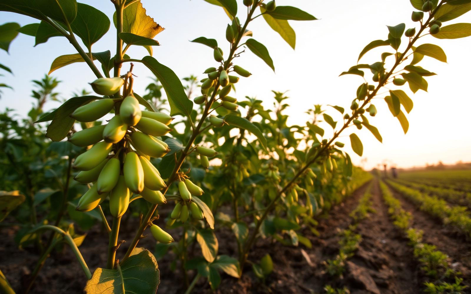Jatropha biofuel plants at golden hour